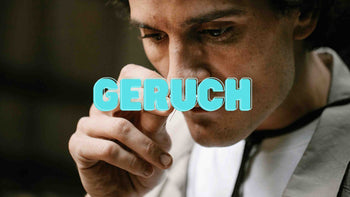 Ein Mann der an etwas riecht mit der Überschrift 
